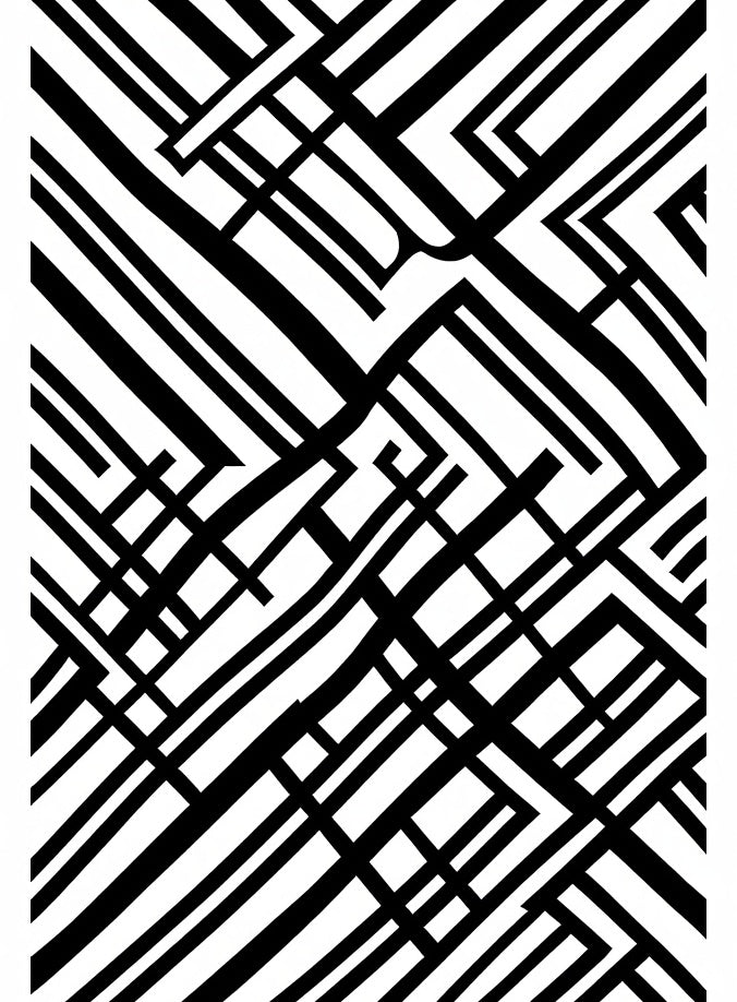 Modern Black White Geometric Maze Rug