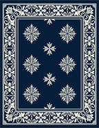 Navy Cream Floral Medallion Border Rug