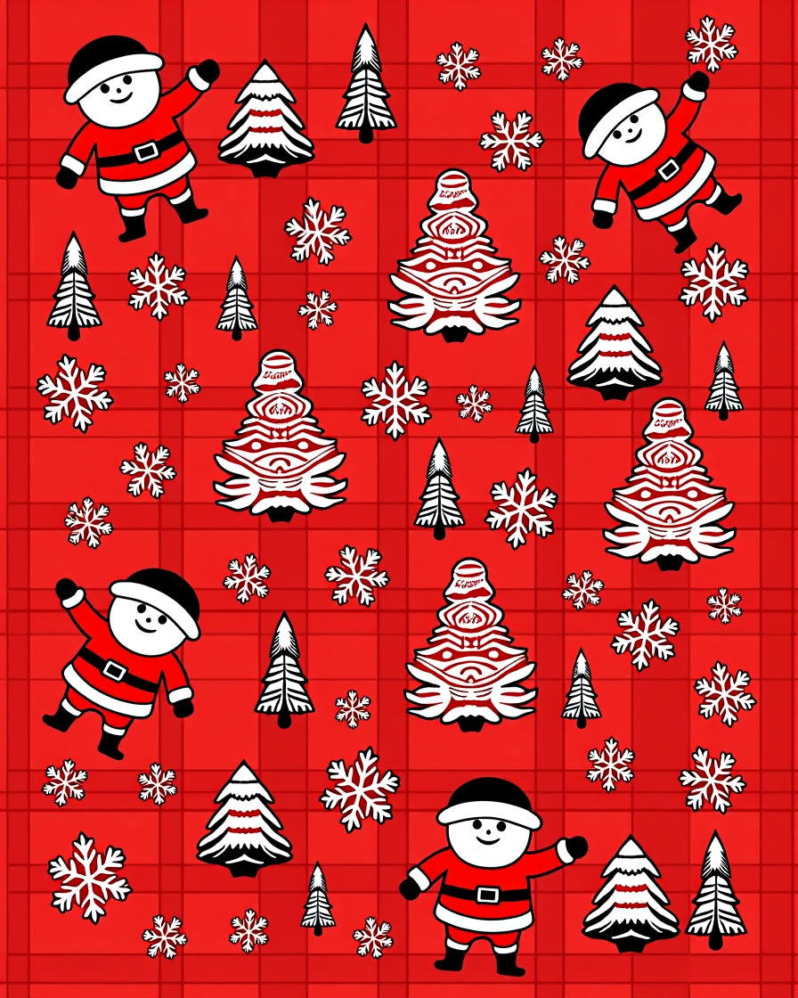 Festive Red Santa Trees Snowflakes Collage Rug