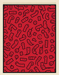 Crimson Abstract Figurine Scatter Rug