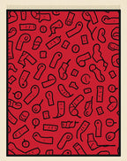 Crimson Abstract Figurine Scatter Rug