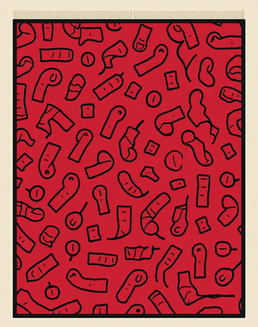 Crimson Abstract Figurine Scatter Rug