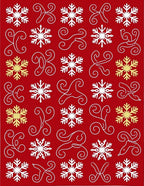 Festive Red Snowflake Swirl Repeat Rug