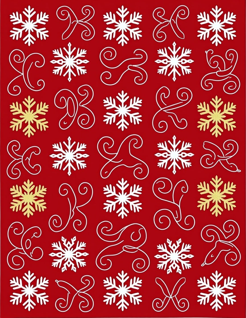 Festive Red Snowflake Swirl Repeat Rug