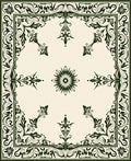 Ornate Emerald Floral Medallion Ivory Rug