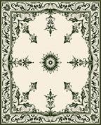 Ornate Emerald Floral Medallion Ivory Rug