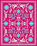 Vibrant Fuchsia Blue Folk Floral Medallion Rug