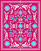 Vibrant Fuchsia Blue Folk Floral Medallion Rug
