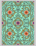 Aqua Floral Medallion Art Nouveau Rug