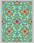 Aqua Floral Medallion Art Nouveau Rug