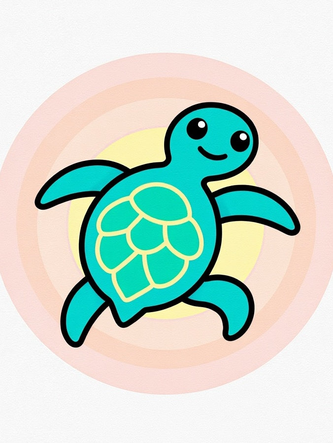 Cute Teal Turtle Sunset Circles Rug