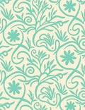 Cream And Teal Floral Swirls Rug