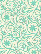 Cream And Teal Floral Swirls Rug