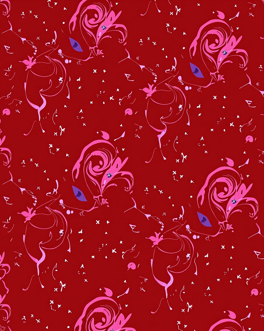 Crimson Abstract Swirl And Flower Rug