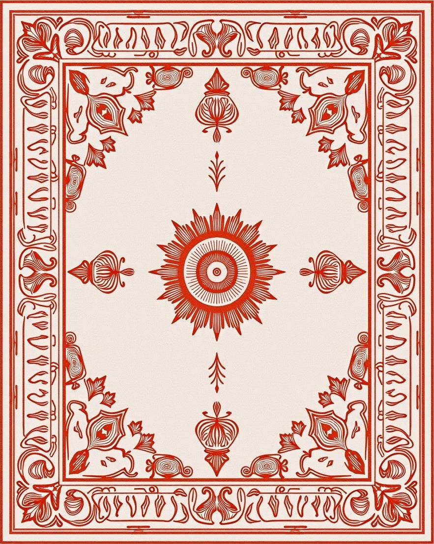 Ornate Red Sunburst Medallion Rug