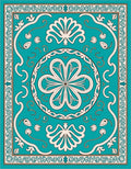 Ornate Teal Floral Medallion Border Rug