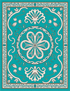 Ornate Teal Floral Medallion Border Rug