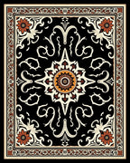 Ornate Black Floral Medallion Rug