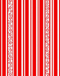 Bold Red White Vertical Stripe Scroll Rug