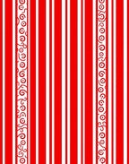 Bold Red White Vertical Stripe Scroll Rug