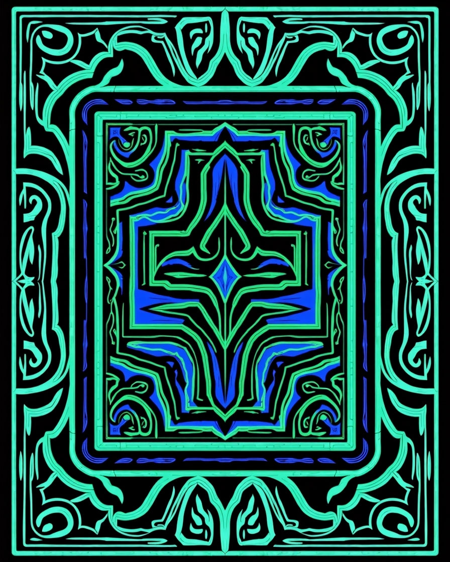Vibrant Teal Blue Geometric Symmetry Rug
