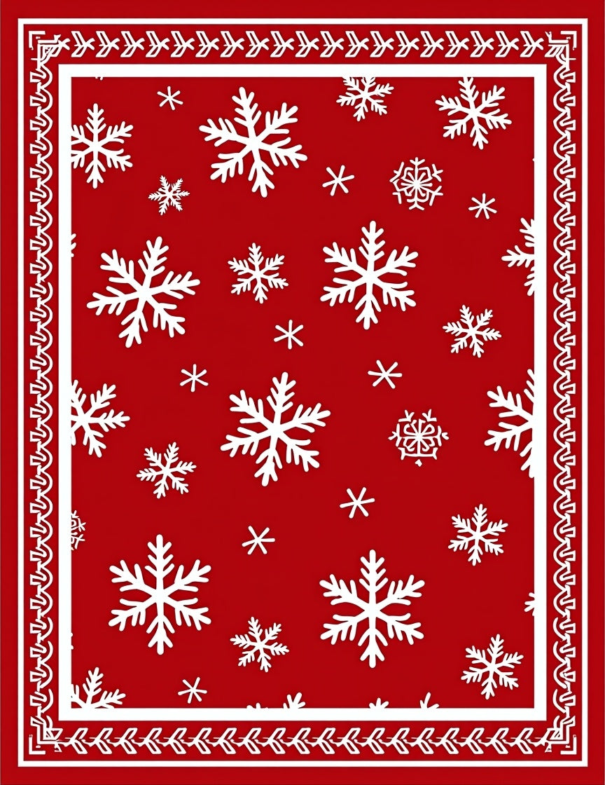 Red White Snowflakes Christmas Border Rug