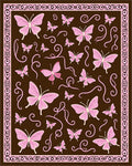 Pink Butterflies Swirls Brown Field Rug