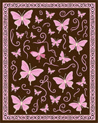 Pink Butterflies Swirls Brown Field Rug