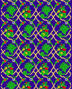 Indigo Lattice Green Fruit Garland Rug