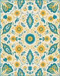 Teal Ochre Floral Mirror Medallion Rug