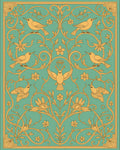 Golden Birds Teal Floral Scroll Rug