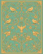 Golden Birds Teal Floral Scroll Rug
