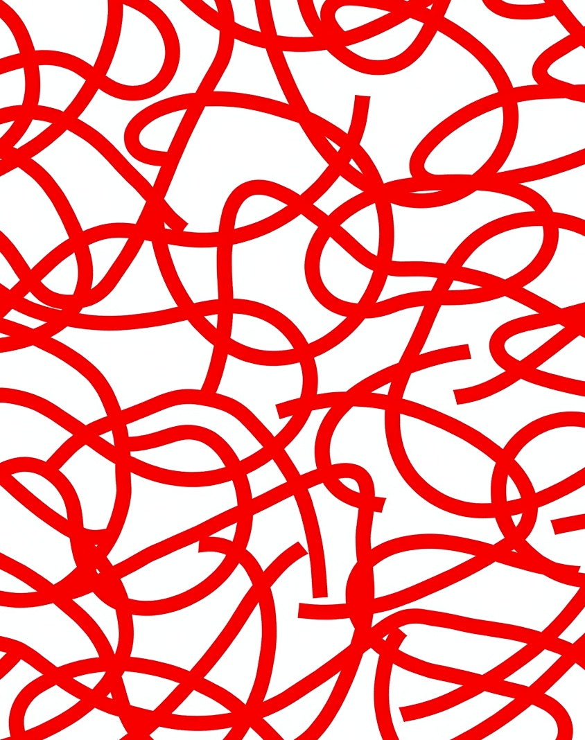 Crimson Red Abstract Tangled Lines Rug