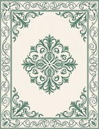 Classic Green Ornamental Scrollwork Rug