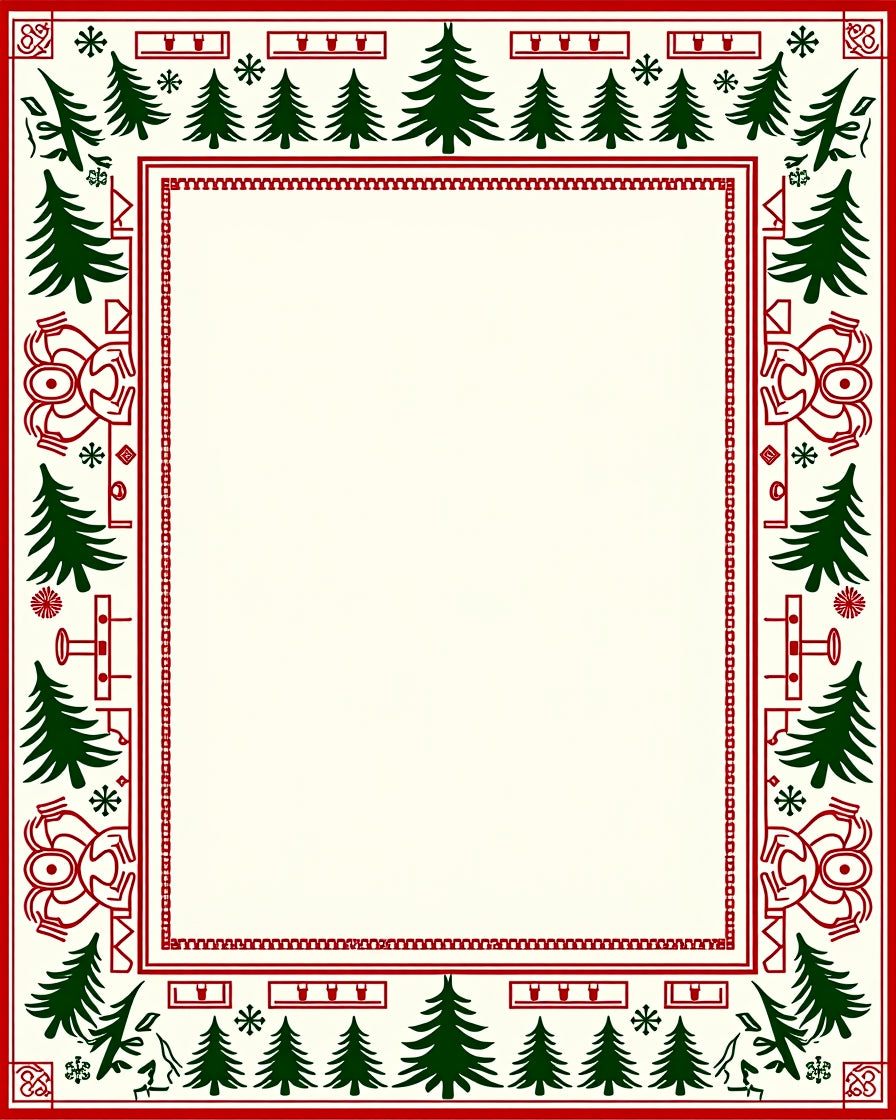 Red and Green Christmas Tree Border Rug