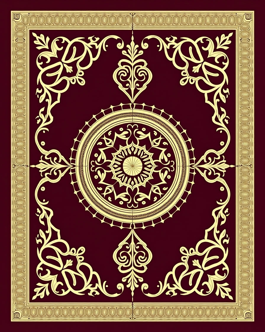 Deep Crimson Gold Floral Medallion Rug