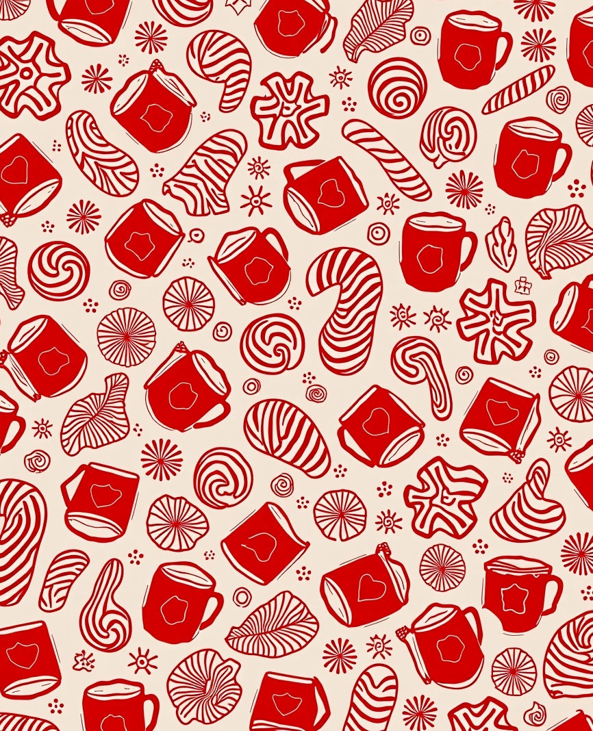Holiday Red Candy and Mugs Rug