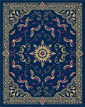 Navy Gold Pink Floral Medallion Accents Rug