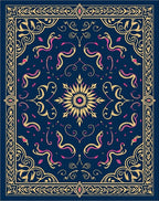 Navy Gold Pink Floral Medallion Accents Rug