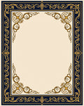Elegant Navy Gold Scrollwork Border Rug