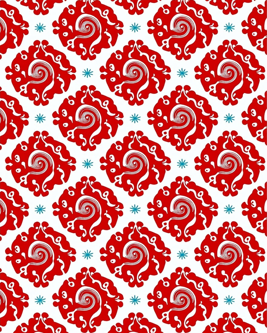 Bold Red Swirl Medallion Repeat Rug