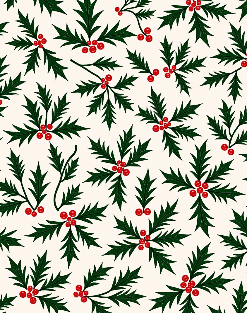 Classic Green Holly Berry Background Rug