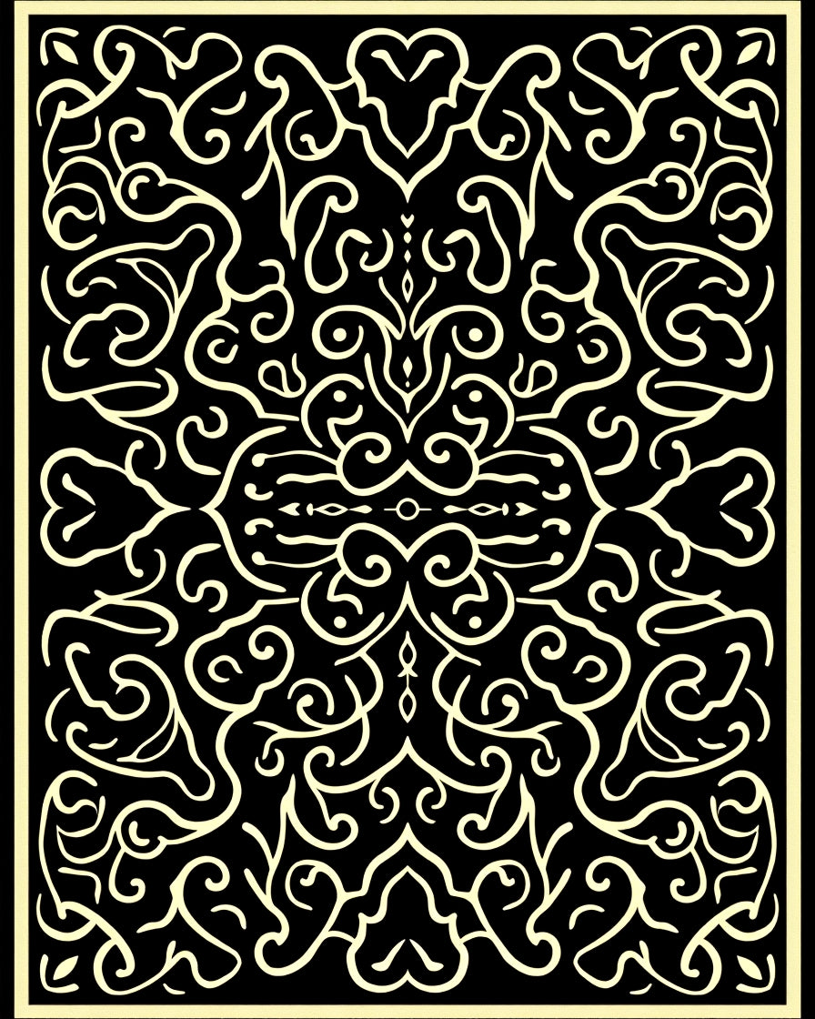 Ivory Black Filigree Scrollwork Rug
