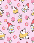 Whimsical Pink Bunny and Gnome Garden Rug