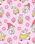 Whimsical Pink Bunny and Gnome Garden Rug