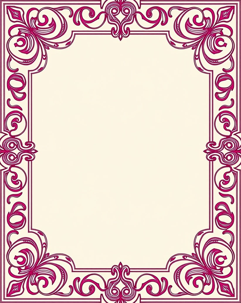 Ornate Magenta Floral Scroll Frame Rug