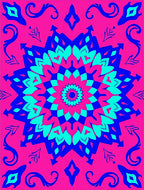 Vibrant Pink Blue Mandala Bloom Rug