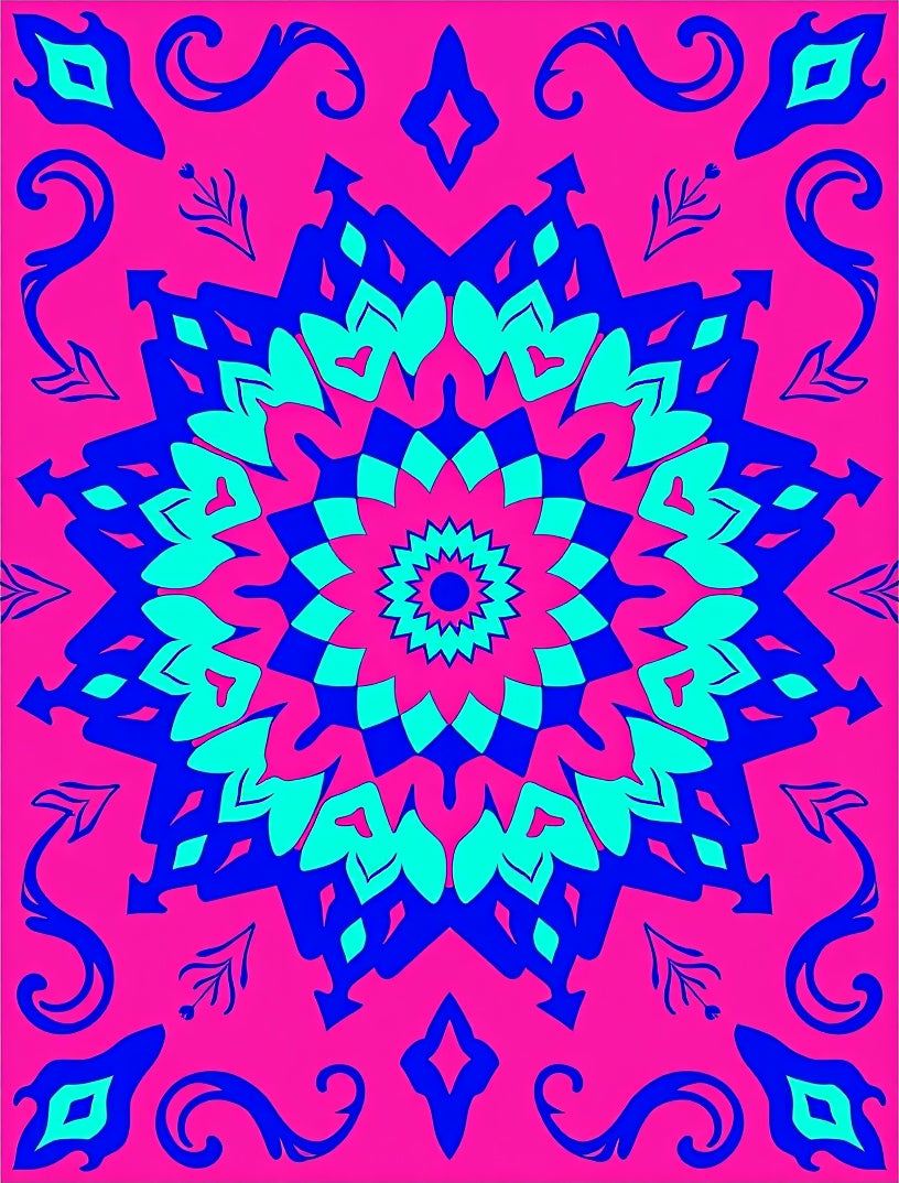 Vibrant Pink Blue Mandala Bloom Rug