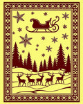 Winter Scene Sleigh Deer Snowflakes Border Rug