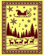 Winter Scene Sleigh Deer Snowflakes Border Rug